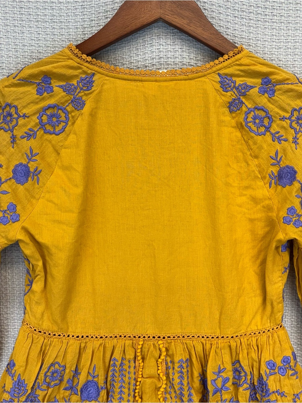 Anthropologie Alena Embroidered Boho Yellow Mustard Floral Peasant Dress XS - Picture 7 of 9